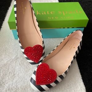 Kate Spade Black & White Striped Heart Flats